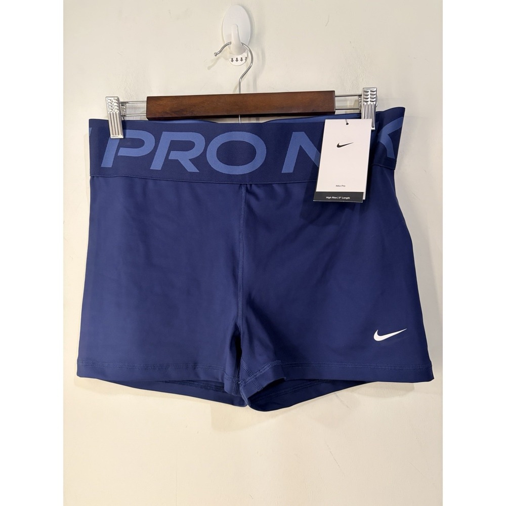 Nike Pro High Rise 3" Shorts Women's Large Blue Dri-FIT Compression NWT